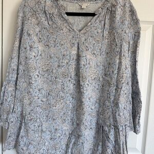 Cato Floral Boho Blouse Light Blue Flowy Top Size XL